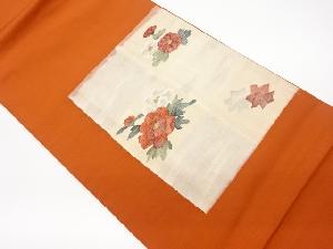 リサイクル　すくい織格子に花々模様織出し袋帯